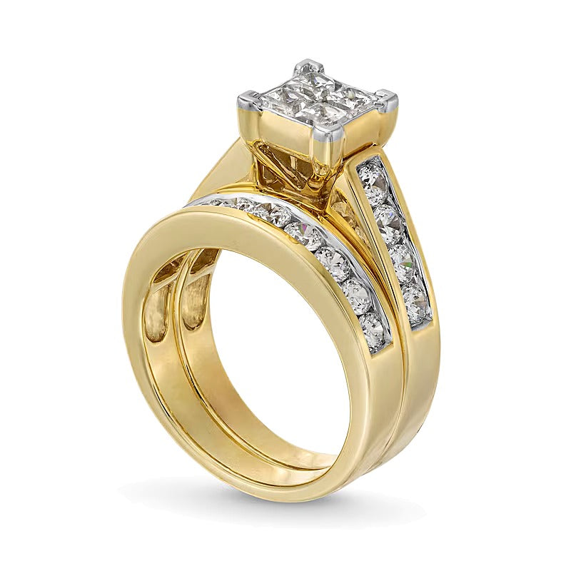2.0 ct. Gesamtgewicht Brautset mit Diamanten im Princess- und Rundschliff in 14K Gelbgold
