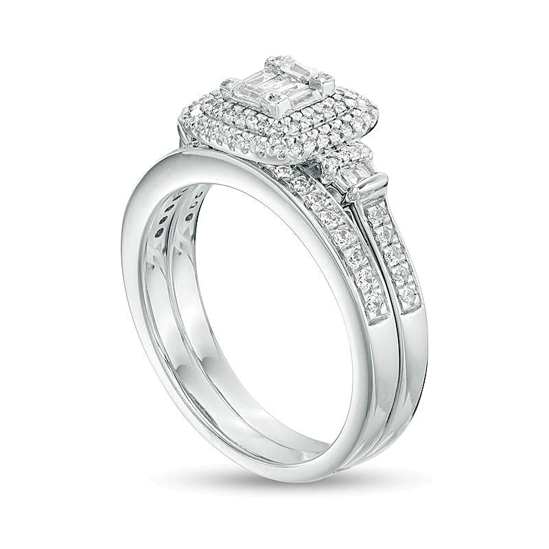 0,5 ct. Gesamtgewicht Komposit-Diamant Braut-Set mit doppeltem Kissenschliff-Rahmen in 10K Weißgold