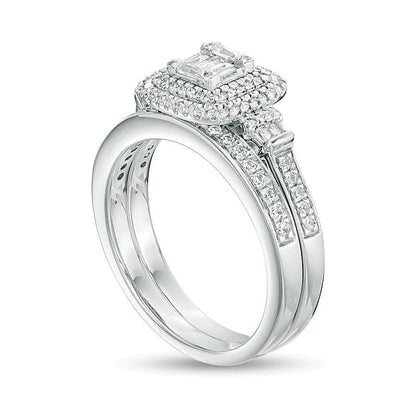 0,5 ct. Gesamtgewicht Komposit-Diamant Braut-Set mit doppeltem Kissenschliff-Rahmen in 10K Weißgold