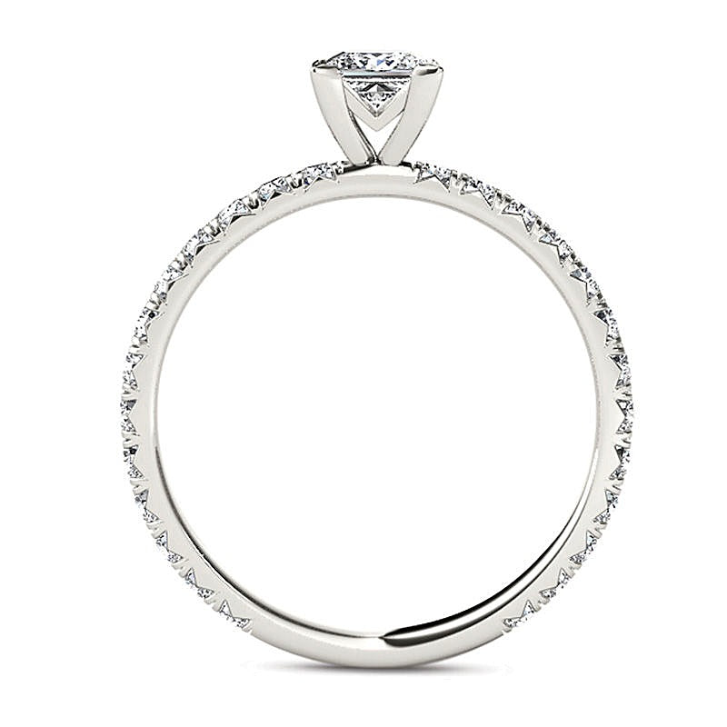 1.0 ct. Gesamtgewicht Solitär mit seitlichem Besatz mit Diamanten im Princess- und Rundschliff in 14K Weißgold