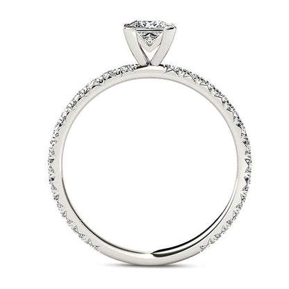 1.0 ct. Gesamtgewicht Solitär mit seitlichem Besatz mit Diamanten im Princess- und Rundschliff in 14K Weißgold