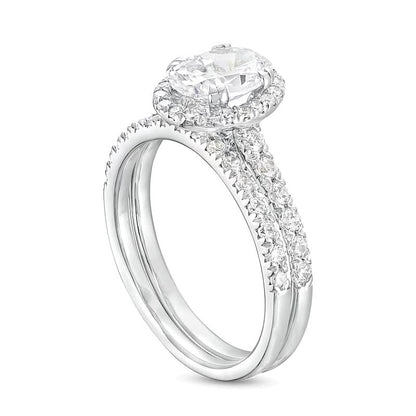 1.75 CT. Gesamtgewicht Braut-Set mit ovalem Labordiamant und Halo in 14K Weißgold (I/SI2)