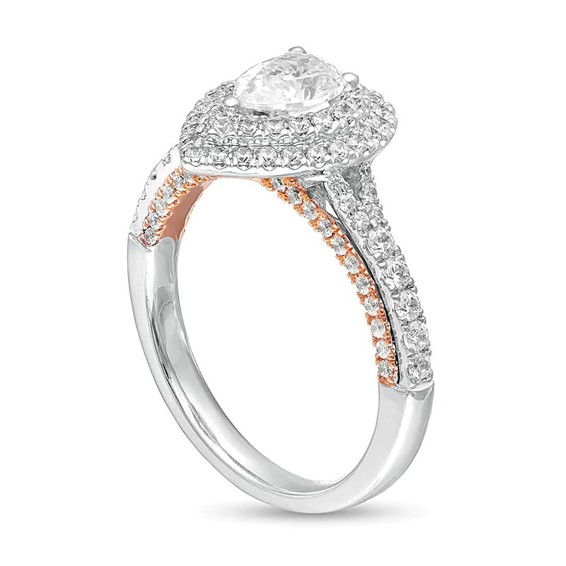 1.38 ct. Gesamtgewicht Halo-Verlobungsring mit Diamanten in Tropfen- und Rundschliff aus 14K Two-Tone-Gold für Damen