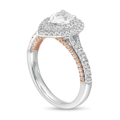 1.38 ct. Gesamtgewicht Halo-Verlobungsring mit Diamanten in Tropfen- und Rundschliff aus 14K Two-Tone-Gold für Damen