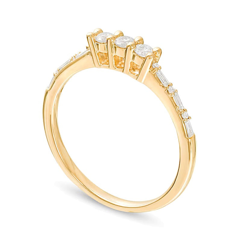 Dreistein-Freundschaftsring mit Diamanten 0.25 ct. Gesamtgewicht in 10K Gelbgold