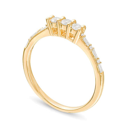 Dreistein-Freundschaftsring mit Diamanten 0.25 ct. Gesamtgewicht in 10K Gelbgold
