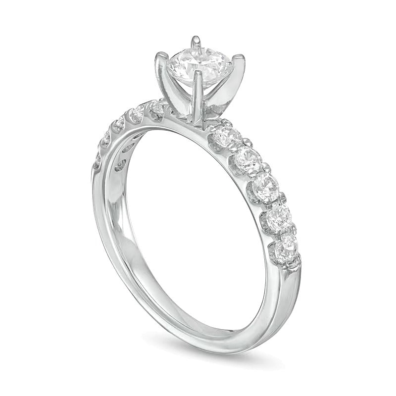 1.0 ct. Gesamtgewicht Diamant-Verlobungsring als Solitär mit seitlichem Besatz in 10K Weißgold