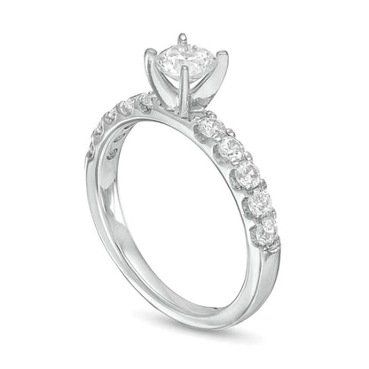 1.0 ct. Gesamtgewicht Diamant-Verlobungsring als Solitär mit seitlichem Besatz in 10K Weißgold
