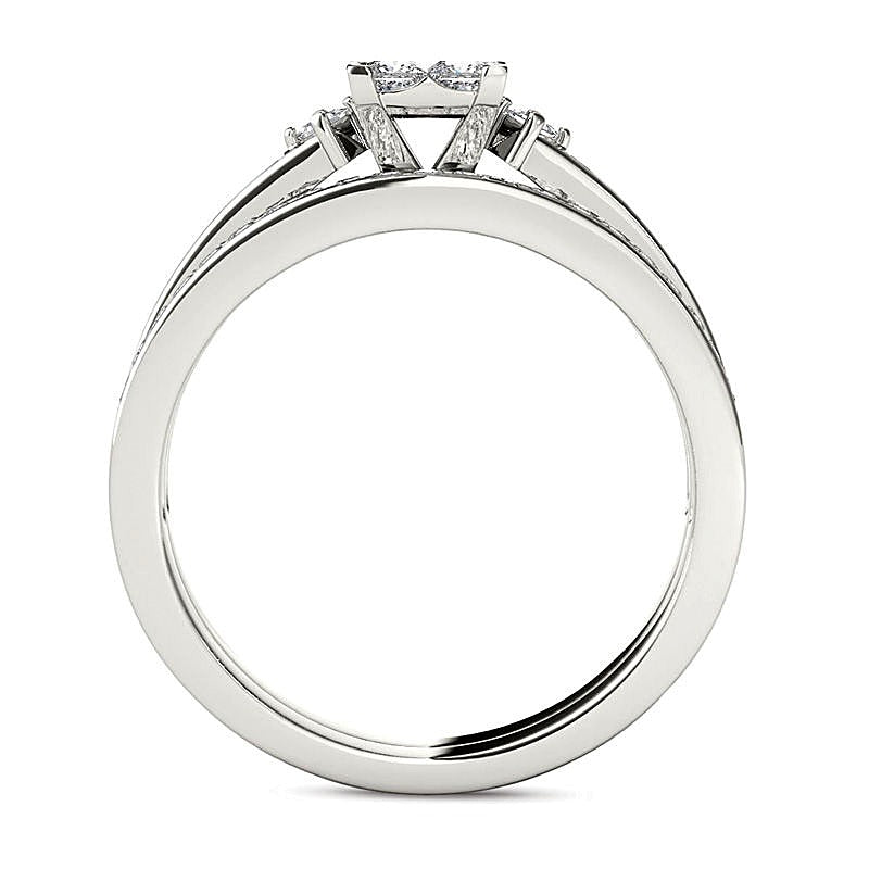 Braut-Set mit Princess-Diamanten 1.0 ct. Gesamtgewicht in 14K Weißgold