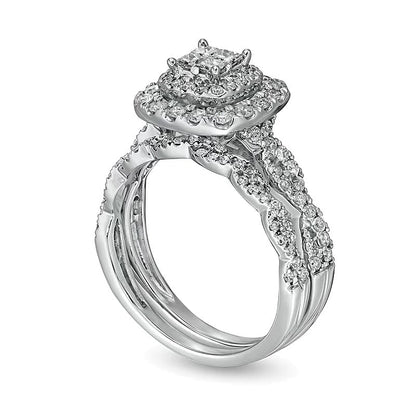 Braut-Set mit Diamanten im Princess-, Rund- und Kissenschliff, 1.0 ct. Gesamtgewicht, in 14K Weißgold