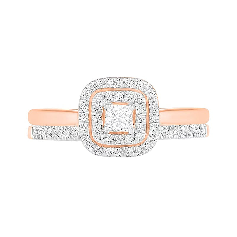 Braut-Set mit Diamanten im Princess-, Rund- und Kissenschliff, 0.38 ct. Gesamtgewicht, in 10K Roségold