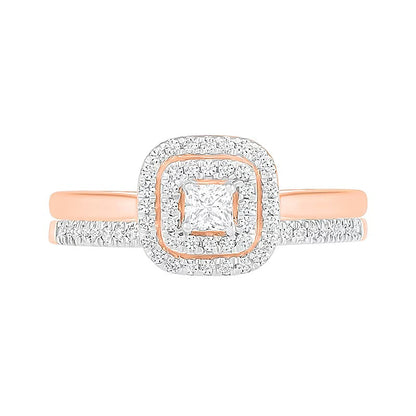 Braut-Set mit Diamanten im Princess-, Rund- und Kissenschliff, 0.38 ct. Gesamtgewicht, in 10K Roségold