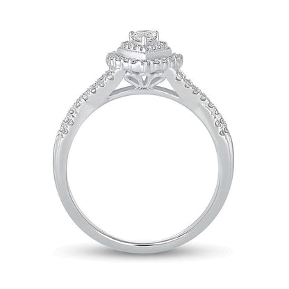 0,5 ct. Gesamtgewicht Halo-Verlobungsring mit tropfenförmigem Diamant im Vintage-Stil, mehrreihig, in 10K Weißgold