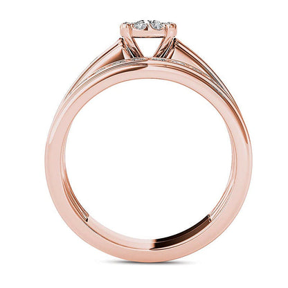 1.5 ct. Gesamtgewicht Diamant-Brautset mit Halo in 14K Roségold