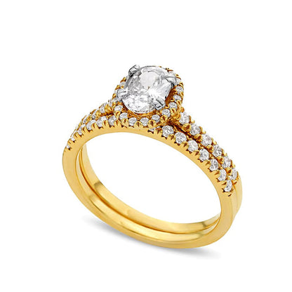 1,33 ct. Gesamtgewicht Braut-Set mit ovalem Labordiamant in 14K Gelbgold (F/SI2)