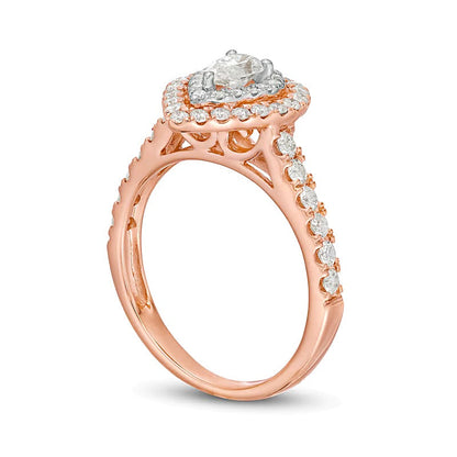 1.0 CT. Gesamtgewicht Halo-Verlobungsring mit Diamanten im Tropfen- und Rundschliff in 14K Roségold