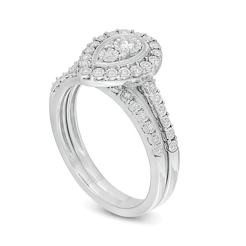 Braut-Set mit Diamanten im Tropfen- und Rundschliff, 0.2 ct. Gesamtgewicht, in rhodiniertem Sterlingsilber