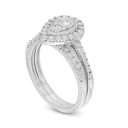 Braut-Set mit Diamanten im Tropfen- und Rundschliff, 0.2 ct. Gesamtgewicht, in rhodiniertem Sterlingsilber