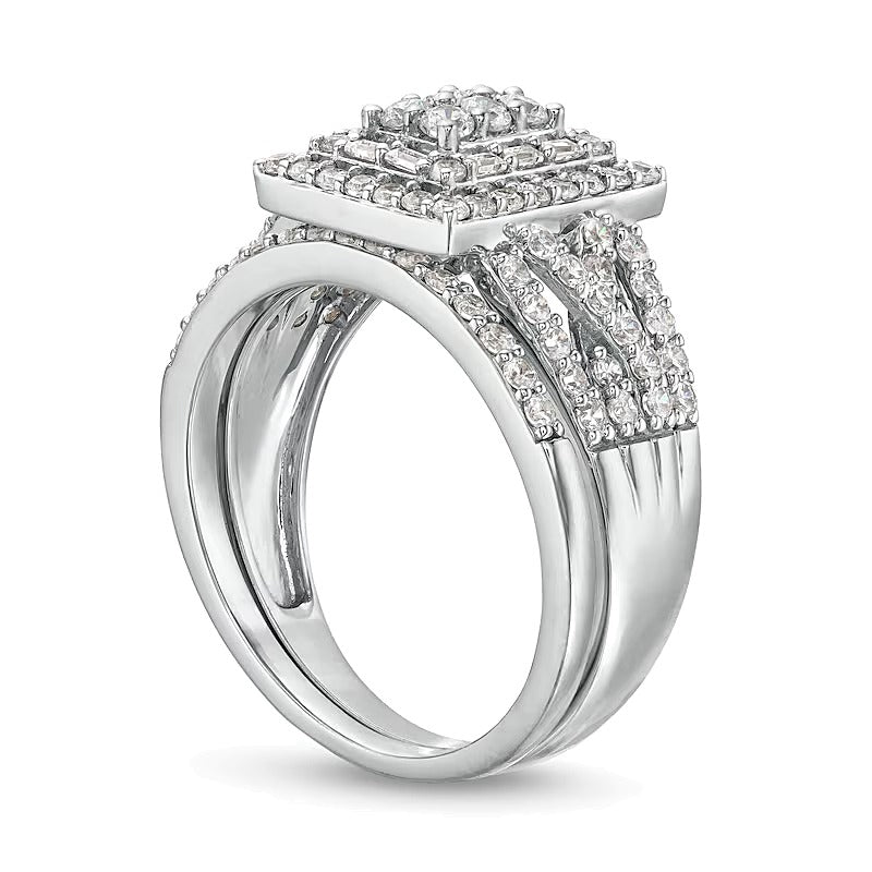 Braut-Set mit Diamanten im Baguette-, Rechteck- und Rundschliff, 1.0 ct. Gesamtgewicht, in 10K Weißgold