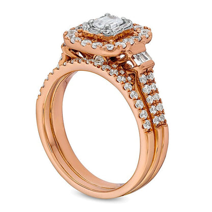 Braut-Set mit Diamanten im Smaragdschliff, zweireihig, 1.0 ct. Gesamtgewicht, in 10K Roségold