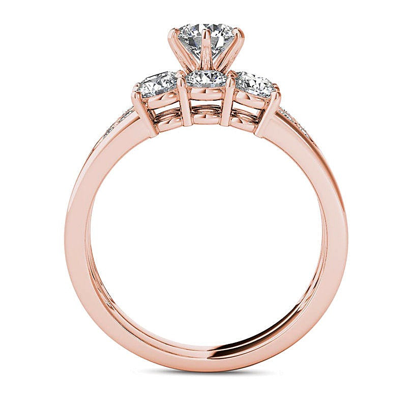 Braut-Set mit Diamanten 1,5 ct. Gesamtgewicht, rund, Dreistein, in 14K Roségold
