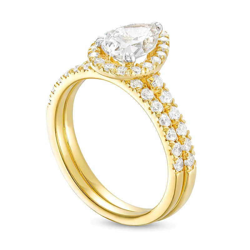 Braut-Set mit tropfenförmigen Labordiamanten 1.75 ct. Gesamtgewicht in 14K Gelbgold (I/SI2)