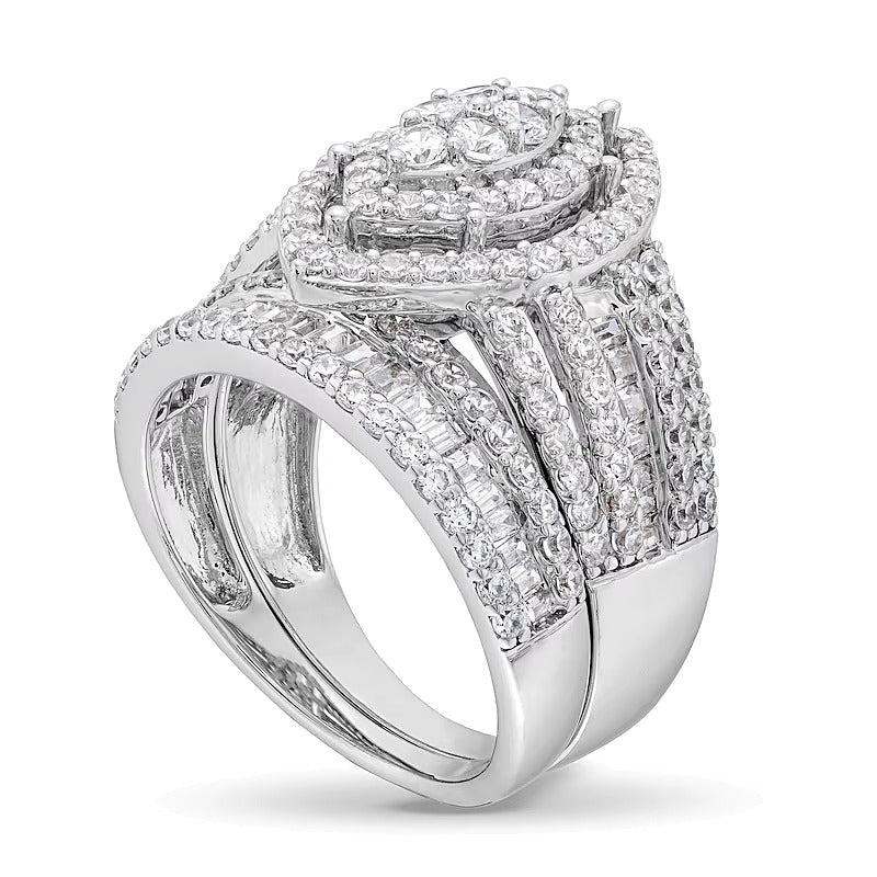 1.75 CT. Gesamtgewicht Braut-Set mit Diamanten im Marquise-, Rund- und Baguette-Schliff im Vintage-Stil in 10K Weißgold