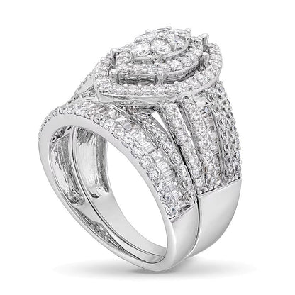 1.75 CT. Gesamtgewicht Braut-Set mit Diamanten im Marquise-, Rund- und Baguette-Schliff im Vintage-Stil in 10K Weißgold