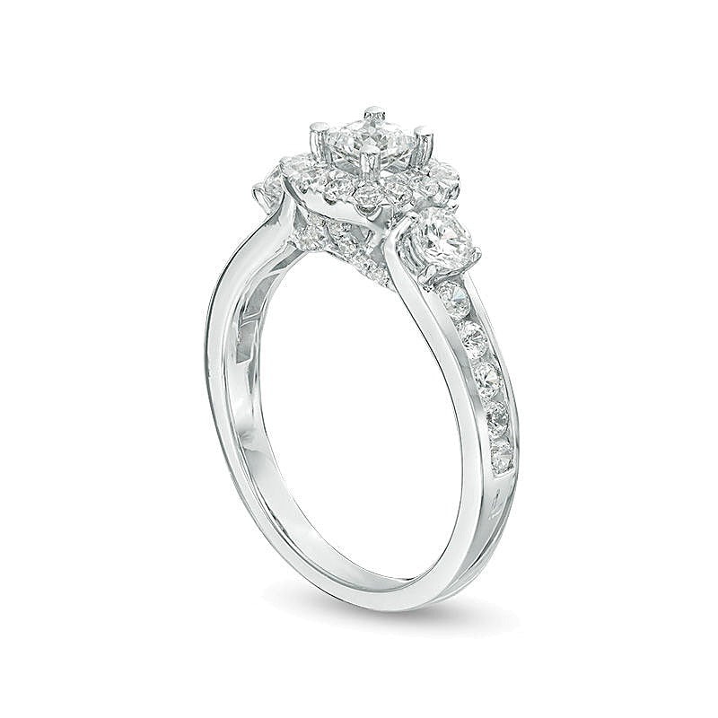 1.25 ct. Gesamtgewicht Dreistein-Verlobungsring mit Diamanten im Princess- und Rundschliff in 14K Weißgold
