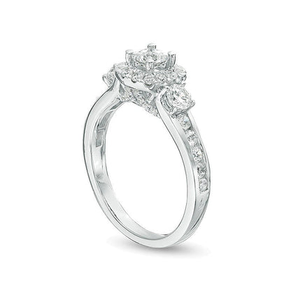 1.25 ct. Gesamtgewicht Dreistein-Verlobungsring mit Diamanten im Princess- und Rundschliff in 14K Weißgold