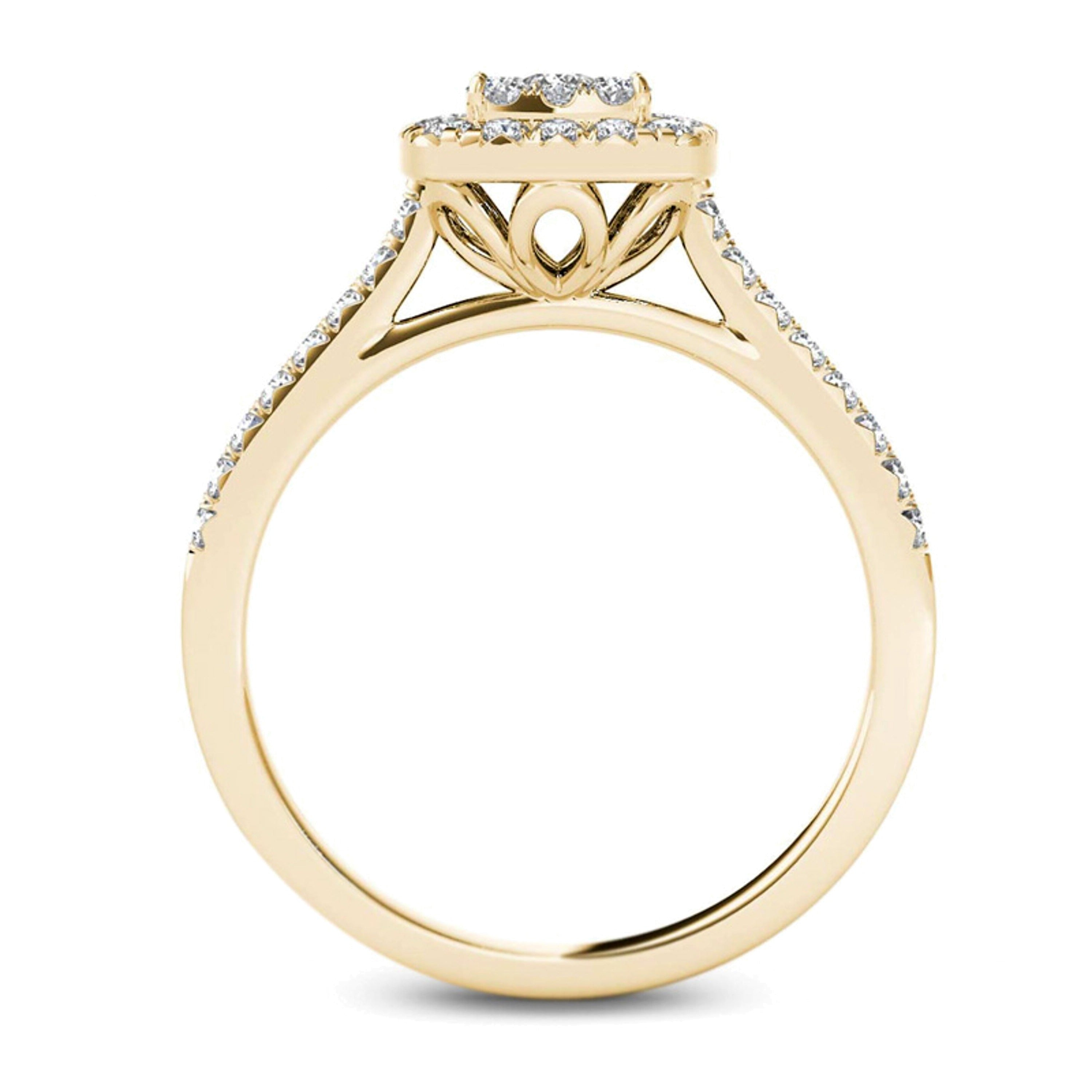 Verlobungsring mit mehreren Diamanten und quadratischem Rahmen 0.5 ct. Gesamtgewicht in 14K Gelbgold