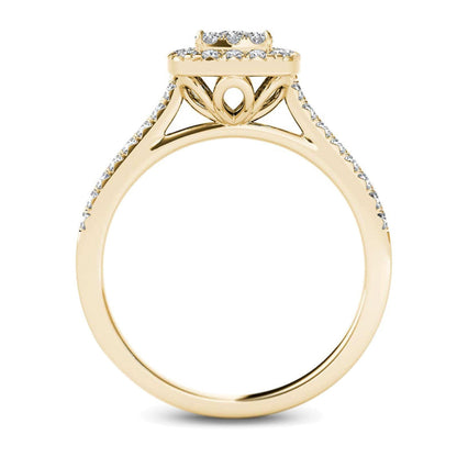Verlobungsring mit mehreren Diamanten und quadratischem Rahmen 0.5 ct. Gesamtgewicht in 14K Gelbgold