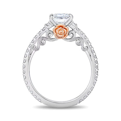 Dreistein-Verlobungsring mit Labordiamanten im Princess- und Baguette-Schliff, 1.5 ct. Gesamtgewicht, in 14K Weißgold für Damen