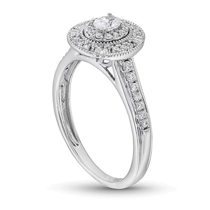 0,38 ct. Gesamtgewicht Verlobungsring mit ovalem Diamanten im Vintage-Stil mit doppeltem Halo aus Sterlingsilber