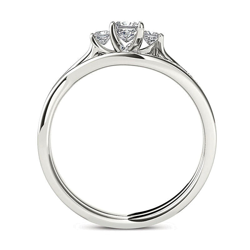 0.5 CT. Gesamtgewicht Braut-Set mit Diamanten im Princess-Schliff, Dreistein-Bypass, in 14K Weißgold