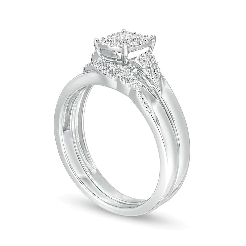 Braut-Set mit Diamanten im rund- und Kissenschliff 0,25 ct. Gesamtgewicht in rhodiniertem Sterlingsilber