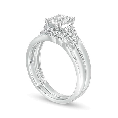 Braut-Set mit Diamanten im rund- und Kissenschliff 0,25 ct. Gesamtgewicht in rhodiniertem Sterlingsilber