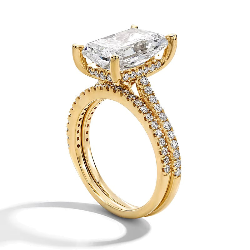 5,63 ct. Gesamtgewicht Braut-Set mit Labordiamanten im Radiant-Schliff in 14K Gelbgold (F/VS2)