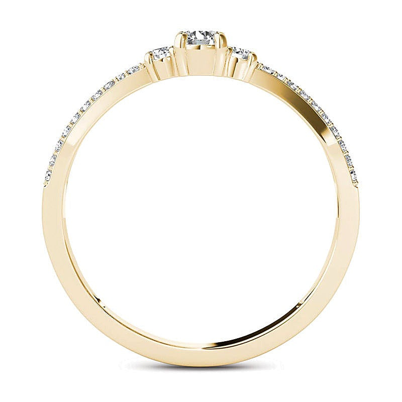 0.25 ct. Gesamtgewicht Diamant Dreistein Verlobungsring mit geteiltem Ringschienenkopf in 14K Gelbgold
