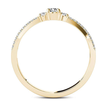 0.25 ct. Gesamtgewicht Diamant Dreistein Verlobungsring mit geteiltem Ringschienenkopf in 14K Gelbgold