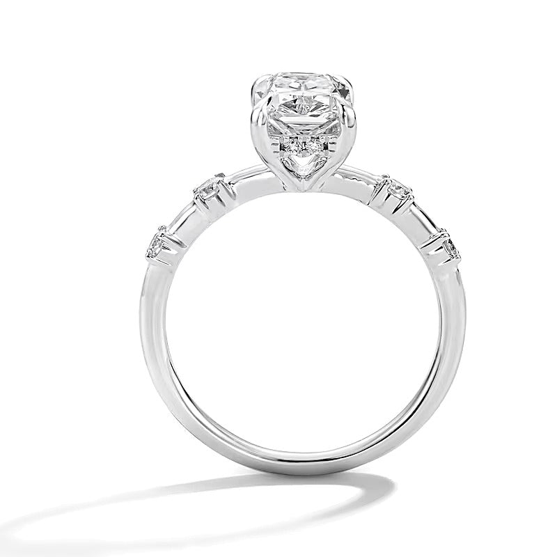 1,75 CT. Gesamtgewicht Verlobungsring mit Labordiamant im Radiant-Schliff, Solitär mit seitlichem Besatz, in 14K Weißgold (F/VS2)