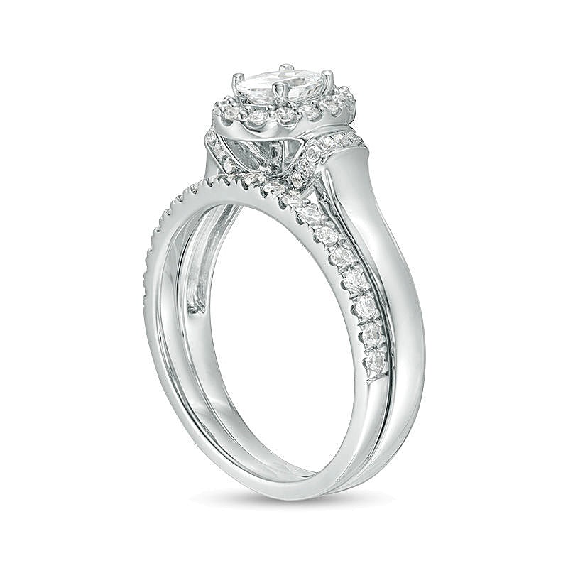 Braut-Set mit ovalem Diamant und Halo, 1.0 ct. Gesamtgewicht, in 14K Weißgold