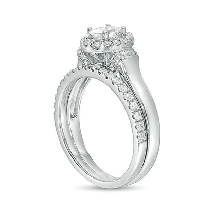 Braut-Set mit ovalem Diamant und Halo, 1.0 ct. Gesamtgewicht, in 14K Weißgold