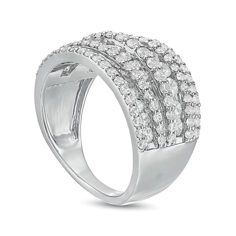 2.0 ct. Gesamtgewicht mehrreihiger Ring mit Diamanten und übereinandergelegtem Design in 10K Weißgold