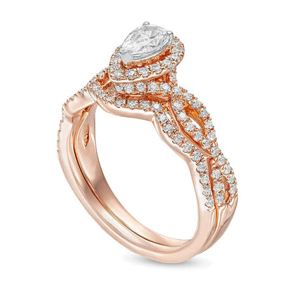 1.0 CT. Gesamtgewicht Braut-Set mit tropfenförmigen und runden weißen Diamanten in 14K Roségold