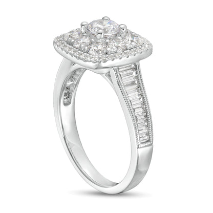 1,75 ct. Gesamtgewicht Diamant Halo-Verlobungsring mit doppeltem Kissenschliff-Rahmen im Vintage-Stil in 14K Weißgold (I/I1)