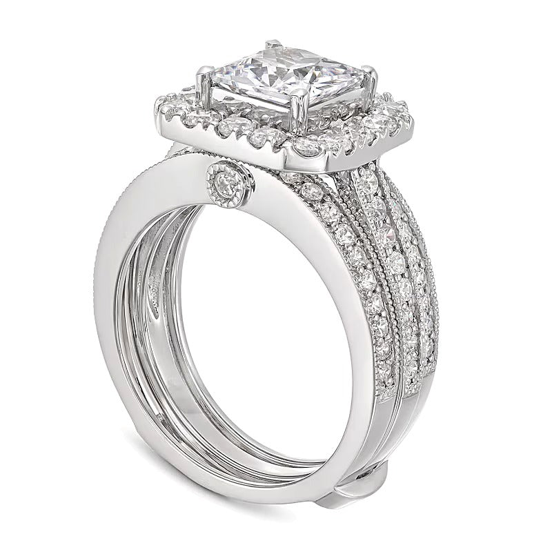 Braut-Set mit Labordiamanten im Princess-, Rund- und Kissenschliff, 3,38 ct. Gesamtgewicht, in 14K Weißgold (F/VS2)