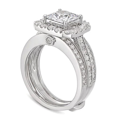 Braut-Set mit Labordiamanten im Princess-, Rund- und Kissenschliff, 3,38 ct. Gesamtgewicht, in 14K Weißgold (F/VS2)