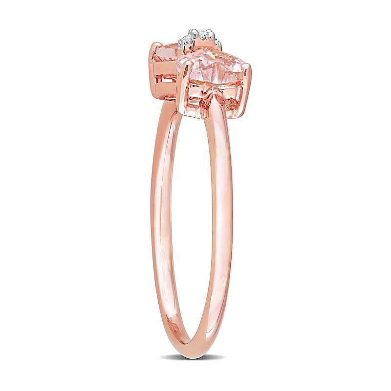 Fashion-Ring in Schleifenform mit herzförmigem Morganit 5,0mm und Diamant-Besatz in 10K Roségold