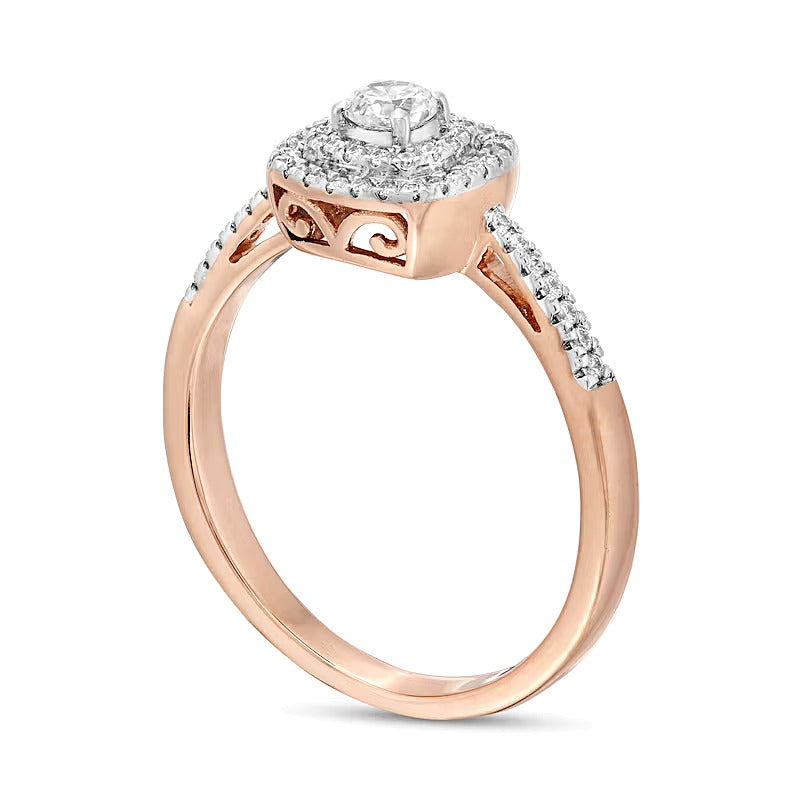 0.33 ct. Gesamtgewicht Diamant Halo-Verlobungsring mit doppeltem Kissenschliff-Rahmen in 10K Roségold